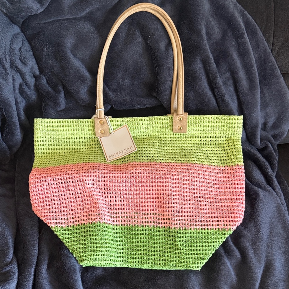 Charming Woven Tote Bag - Green and Pink